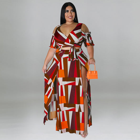 Off Shoulder V Neck Fashion Two Piece Set (GG)