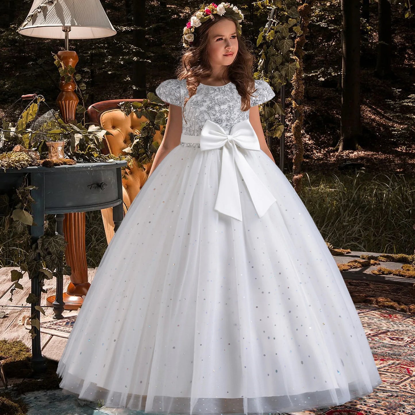 New Girls Kids Flower Elegant Princess Party Dress Children Clothing Christmas Birthday Bridesmaid Wedding Gown New Year Costume