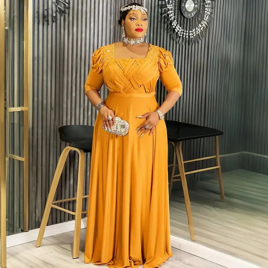 Plus Size African Party Dresses for Women 2025 New Fashion Half Sleeve Wedding Evening Gown Elegant Turkey Muslim Maxi Dress