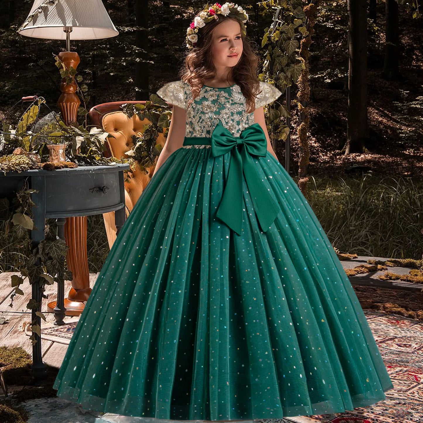New Girls Kids Flower Elegant Princess Party Dress Children Clothing Christmas Birthday Bridesmaid Wedding Gown New Year Costume