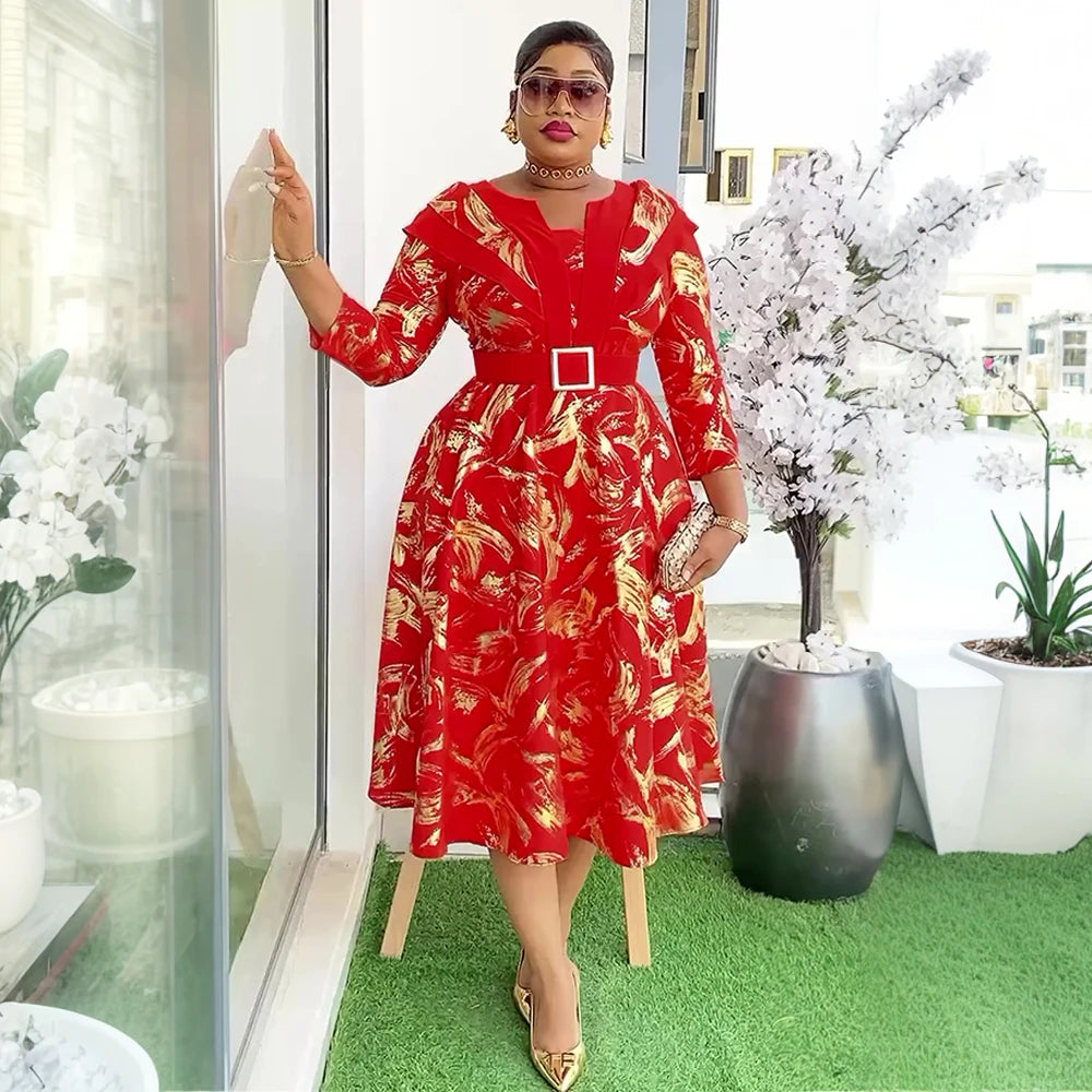 Elegant African Dresses for Women Plus Size Turkey Wedding Party Long Dress Dashiki Ankara Print Outfits Robe Africa Clothing