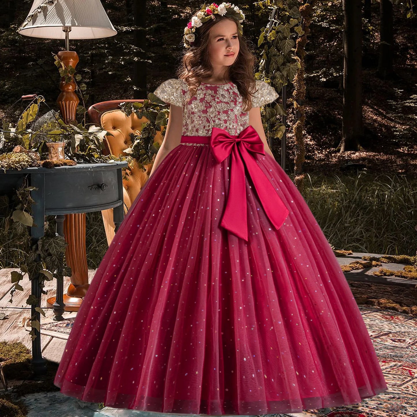 New Girls Kids Flower Elegant Princess Party Dress Children Clothing Christmas Birthday Bridesmaid Wedding Gown New Year Costume