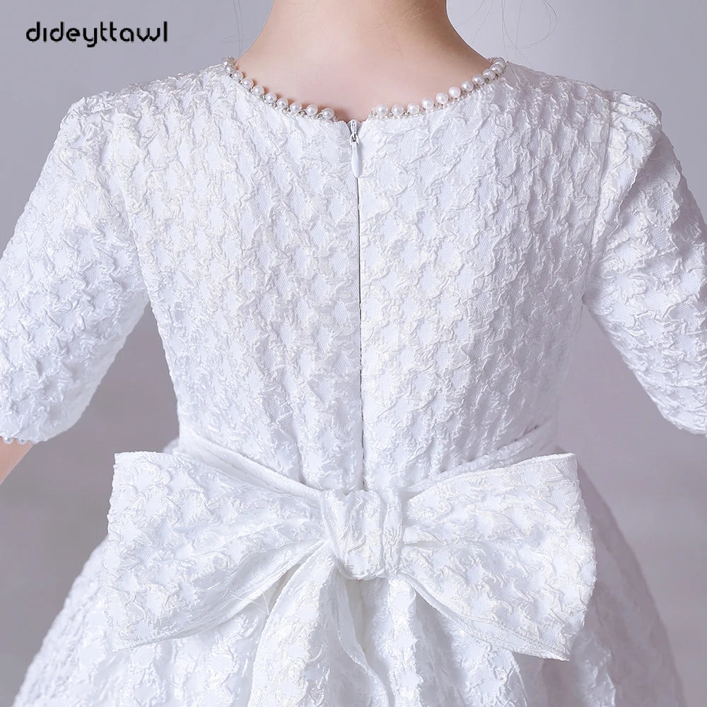 Dideyttawl Customized White Puff Skirt Elegant Flower Girls Dress For Wedding Party Short Sleeves Concert Junior Bridesmaid Gown