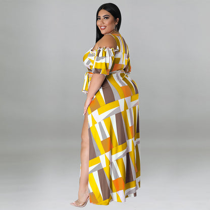 Off Shoulder V Neck Fashion Two Piece Set (GG)