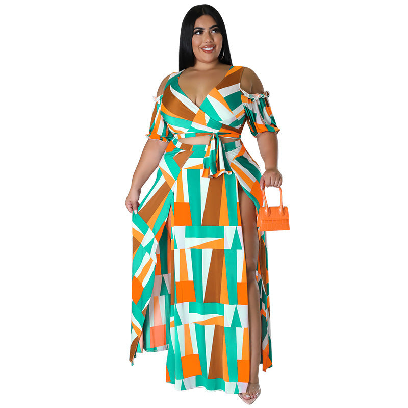 Off Shoulder V Neck Fashion Two Piece Set (GG)