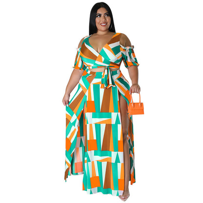 Off Shoulder V Neck Fashion Two Piece Set (GG)