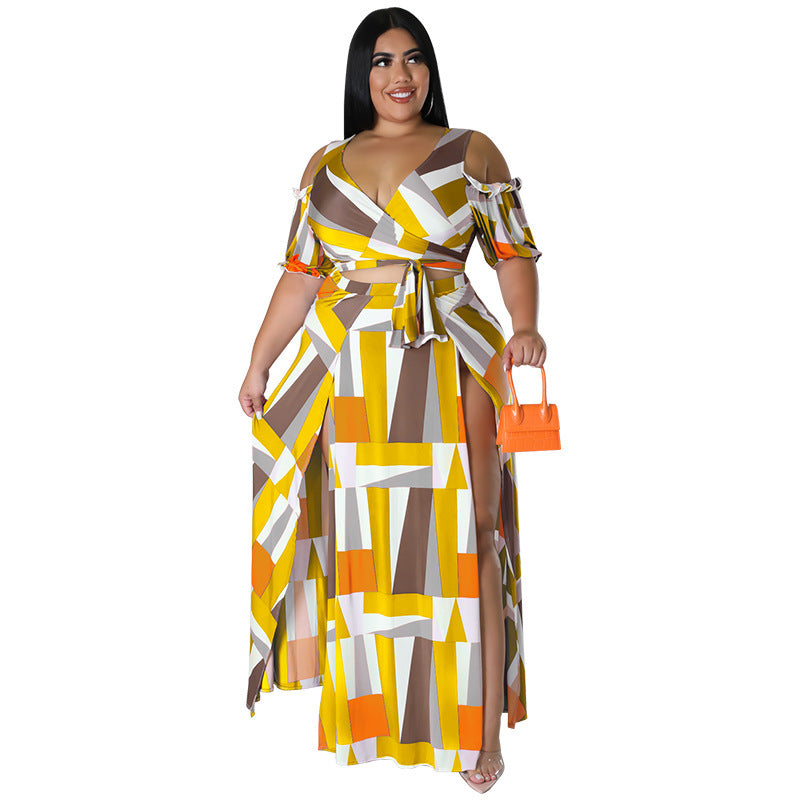Off Shoulder V Neck Fashion Two Piece Set (GG)