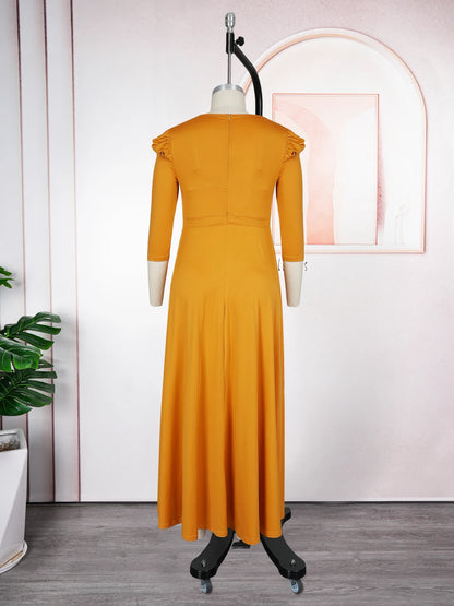 Plus Size African Party Dresses for Women 2025 New Fashion Half Sleeve Wedding Evening Gown Elegant Turkey Muslim Maxi Dress
