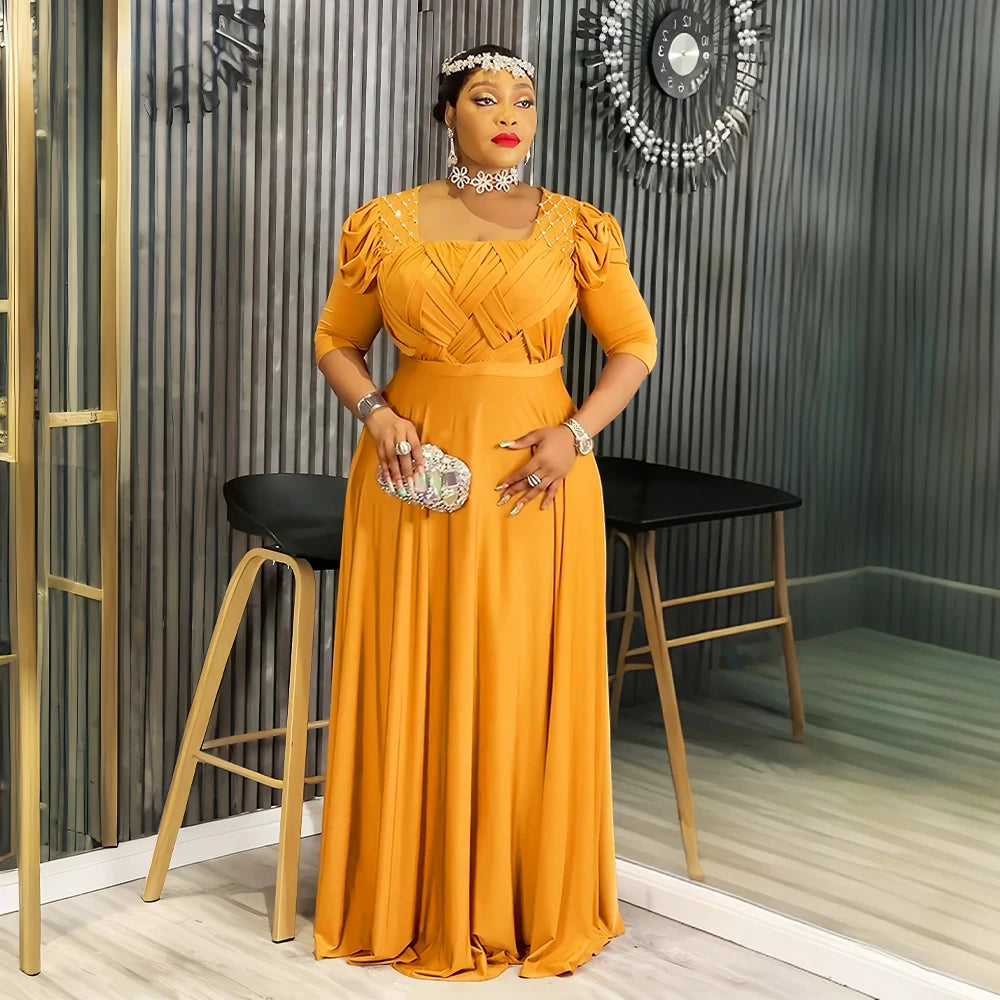 Plus Size African Party Dresses for Women 2025 New Fashion Half Sleeve Wedding Evening Gown Elegant Turkey Muslim Maxi Dress