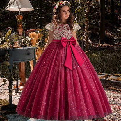 New Girls Kids Flower Elegant Princess Party Dress Children Clothing Christmas Birthday Bridesmaid Wedding Gown New Year Costume