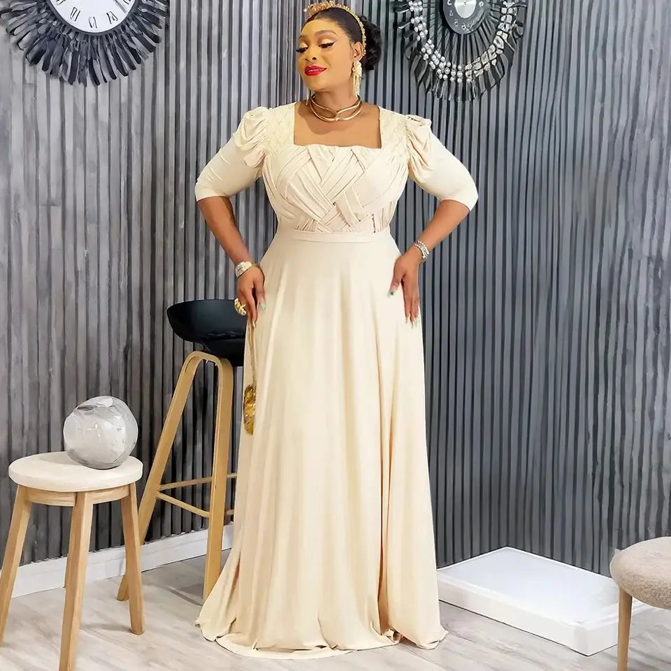 Plus Size African Party Dresses for Women 2025 New Fashion Half Sleeve Wedding Evening Gown Elegant Turkey Muslim Maxi Dress