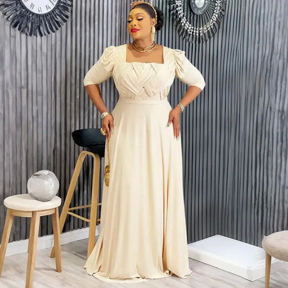 Plus Size African Party Dresses for Women 2025 New Fashion Half Sleeve Wedding Evening Gown Elegant Turkey Muslim Maxi Dress