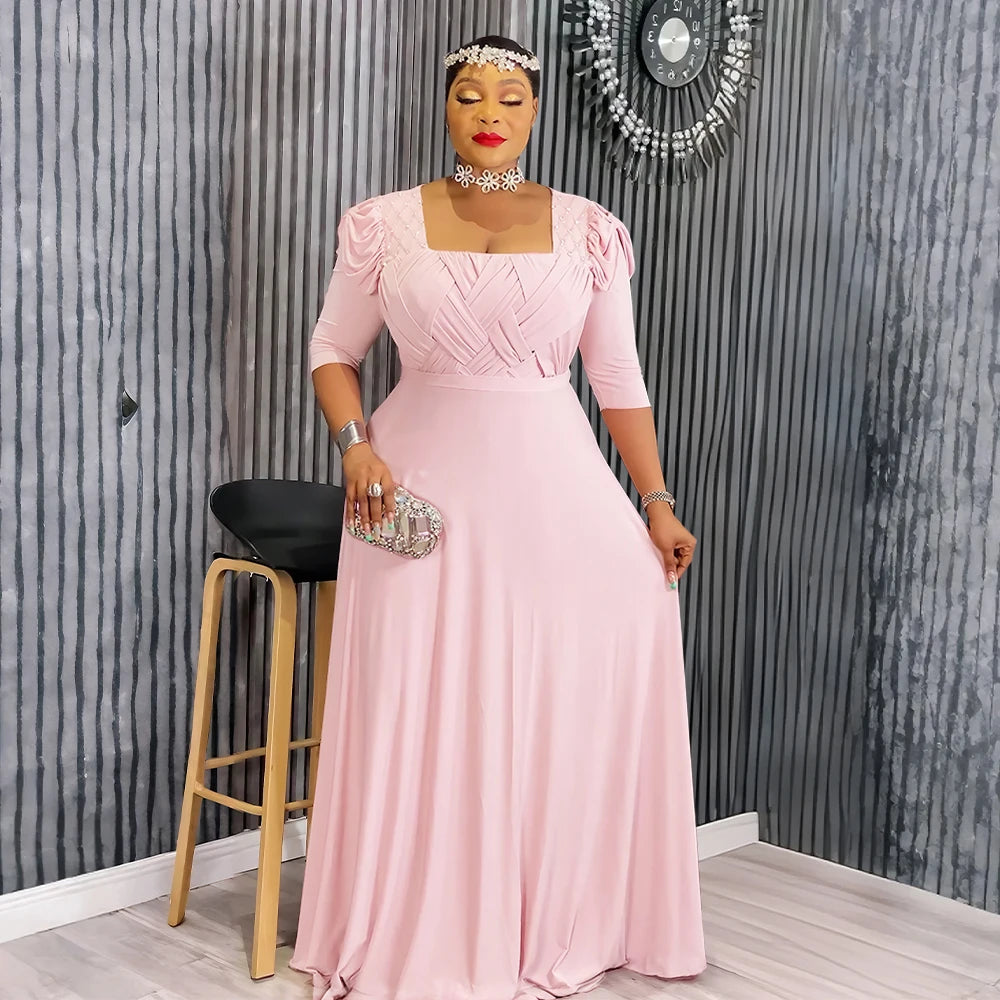 Plus Size African Party Dresses for Women 2025 New Fashion Half Sleeve Wedding Evening Gown Elegant Turkey Muslim Maxi Dress