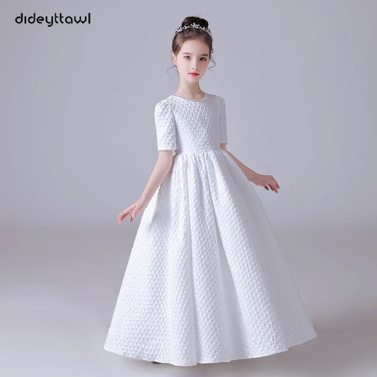 Dideyttawl Customized White Puff Skirt Elegant Flower Girls Dress For Wedding Party Short Sleeves Concert Junior Bridesmaid Gown