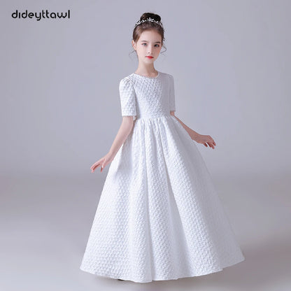 Dideyttawl Customized White Puff Skirt Elegant Flower Girls Dress For Wedding Party Short Sleeves Concert Junior Bridesmaid Gown