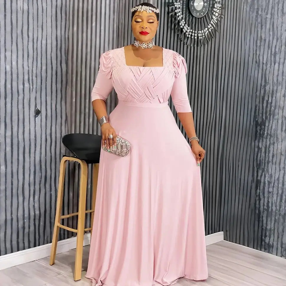 Plus Size African Party Dresses for Women 2025 New Fashion Half Sleeve Wedding Evening Gown Elegant Turkey Muslim Maxi Dress