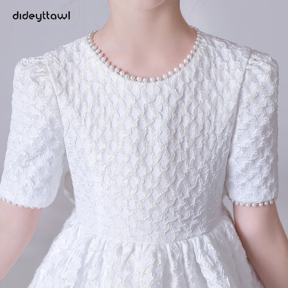Dideyttawl Customized White Puff Skirt Elegant Flower Girls Dress For Wedding Party Short Sleeves Concert Junior Bridesmaid Gown