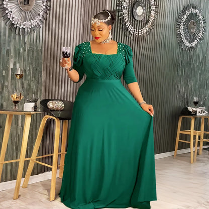 Plus Size African Party Dresses for Women 2025 New Fashion Half Sleeve Wedding Evening Gown Elegant Turkey Muslim Maxi Dress