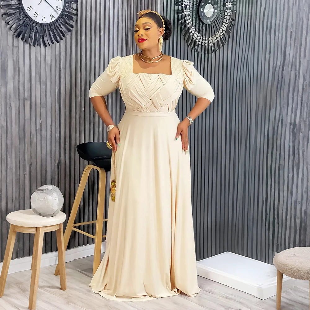 Plus Size African Party Dresses for Women 2025 New Fashion Half Sleeve Wedding Evening Gown Elegant Turkey Muslim Maxi Dress