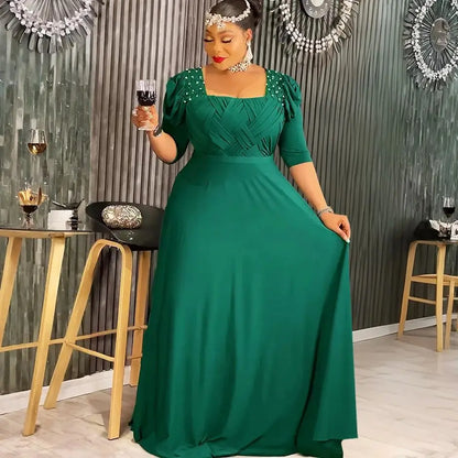 Plus Size African Party Dresses for Women 2025 New Fashion Half Sleeve Wedding Evening Gown Elegant Turkey Muslim Maxi Dress