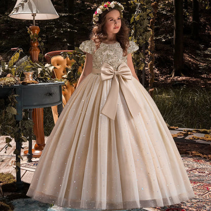 New Girls Kids Flower Elegant Princess Party Dress Children Clothing Christmas Birthday Bridesmaid Wedding Gown New Year Costume