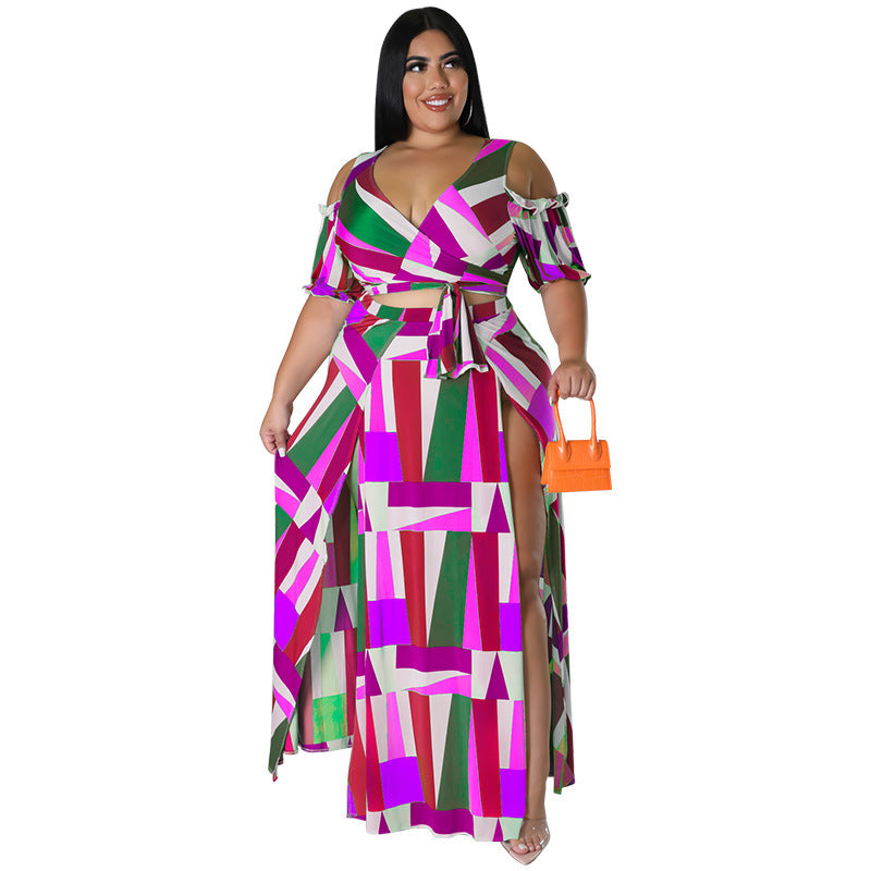 Off Shoulder V Neck Fashion Two Piece Set (GG)