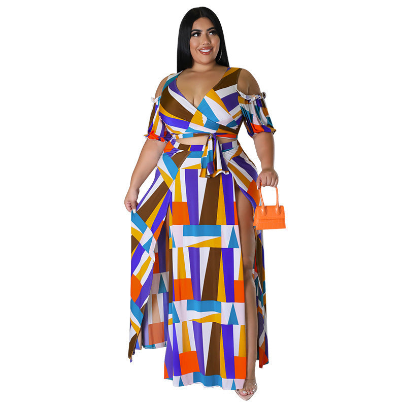 Off Shoulder V Neck Fashion Two Piece Set (GG)