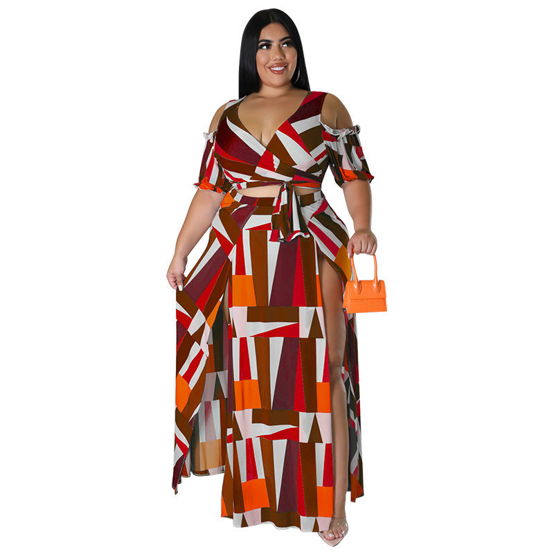 Off Shoulder V Neck Fashion Two Piece Set (GG)